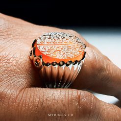 Handmade Silver Ring with Engraved Orange Yemeni Agate MR0409