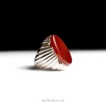 Handcrafted Silver Ring with Dark Red Yemeni Agate Stone MR0411