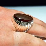 Handcrafted Silver Ring with Dark Red Yemeni Agate Stone MR0411