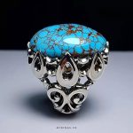 Handcrafted Sterling Silver Ring with Premium Persian Turquoise and Brown Striations MR0435
