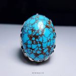 Handcrafted Sterling Silver Ring with Premium Persian Turquoise and Brown Striations MR0435