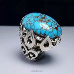 Handcrafted Sterling Silver Ring with Premium Persian Turquoise and Brown Striations MR0435