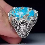 Handcrafted Silver Ring with Floral Engravings and Genuine Neishabour Turquoise Gemstone MR0437
