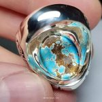 Handcrafted Silver Ring with Floral Engravings and Genuine Neishabour Turquoise Gemstone MR0437