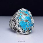 Handcrafted Silver Ring with Floral Engravings and Genuine Neishabour Turquoise Gemstone MR0437