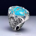 Handcrafted Silver Ring with Floral Engravings and Genuine Neishabour Turquoise Gemstone MR0437