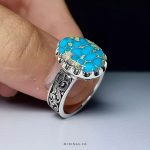 Handmade 925 Silver Ring with Genuine Neyshabur Turquoise and Golden Veins MR0438