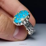 Handmade 925 Silver Ring with Genuine Neyshabur Turquoise and Golden Veins MR0438