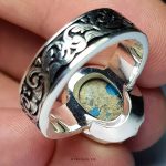 Handmade 925 Silver Ring with Genuine Neyshabur Turquoise and Golden Veins MR0438