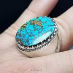 Handmade Sterling Silver Ring with Authentic Neyshabur Turquoise and Stunning Golden Veins