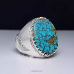 Handmade Sterling Silver Ring with Authentic Neyshabur Turquoise and Stunning Golden Veins
