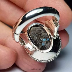 Elegant Handmade Sterling Silver Ring with Authentic Neyshabur Turquoise and Striking Black Veins