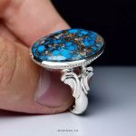 Elegant Handmade Sterling Silver Ring with Authentic Neyshabur Turquoise and Striking Black Veins