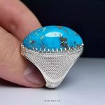 Handmade Silver Ring with Nishapur Shajri Turquoise in Cabochon Cut