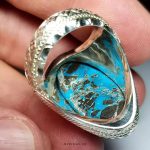 Handmade Silver Ring with Nishapur Shajri Turquoise in Cabochon Cut
