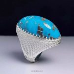 Handmade Silver Ring with Nishapur Shajri Turquoise in Cabochon Cut