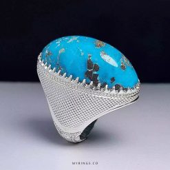 Handmade Silver Ring with Nishapur Shajri Turquoise in Cabochon Cut