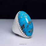 Handmade Silver Ring with Nishapur Shajri Turquoise in Cabochon Cut