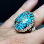 Handmade Silver Ring with Nishapur Blue Shajri Turquoise and Black Veins