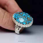 Handmade Silver Ring with Nishapur Blue Shajri Turquoise and Black Veins