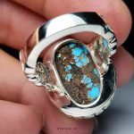 Handmade Silver Ring with Nishapur Blue Shajri Turquoise and Black Veins