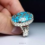 Handmade Silver Ring with Nishapur Blue Shajri Turquoise and Black Veins