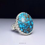 Handmade Silver Ring with Nishapur Blue Shajri Turquoise and Black Veins