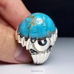 Handmade Silver Ring with Nishapur Blue Shajri Turquoise and Natural Veins