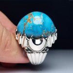 Handmade Silver Ring with Nishapur Blue Shajri Turquoise and Natural Veins