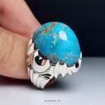 Handmade Silver Ring with Nishapur Blue Shajri Turquoise and Natural Veins