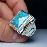 Handcrafted Silver Ring with Blue Turquoise from Nishapur