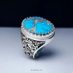 Elegant Handmade Silver Ring with Intricate Laser Engraving and Exquisite Blue Turquoise with Silver Veins Stone MR0478