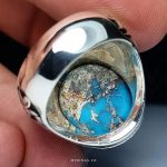 Elegant Handmade Silver Ring with Intricate Laser Engraving and Exquisite Blue Turquoise with Silver Veins Stone MR0478