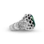 Premium Dark Green Opal Silver Ring with Multi-Color Fire R0492