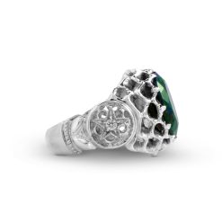 Premium Dark Green Opal Silver Ring with Multi-Color Fire R0492