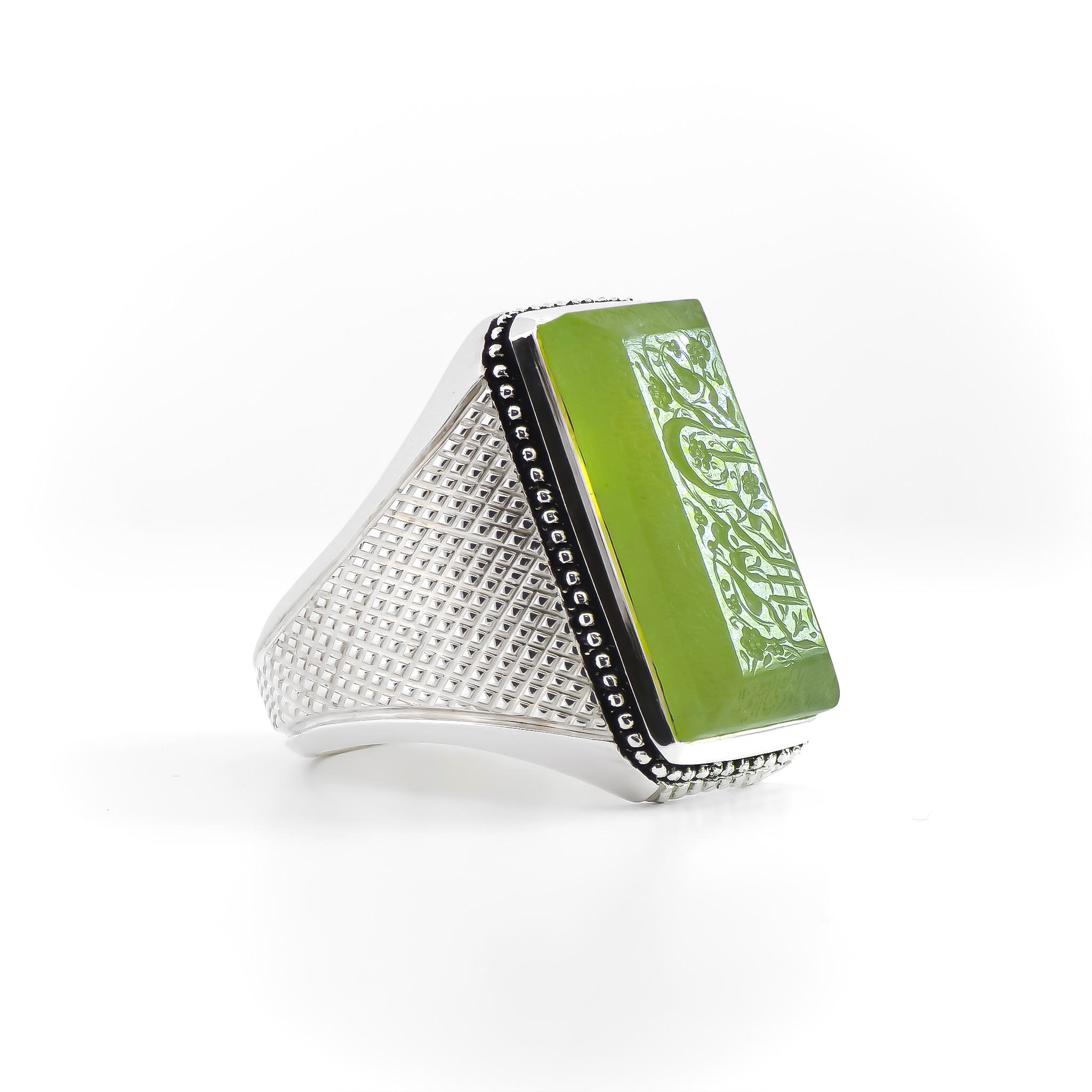 R0494-Shah-Maqsood-Ring-1 Handcrafted Silver Ring with Genuine Green Shah Maqsoud Stone R0494