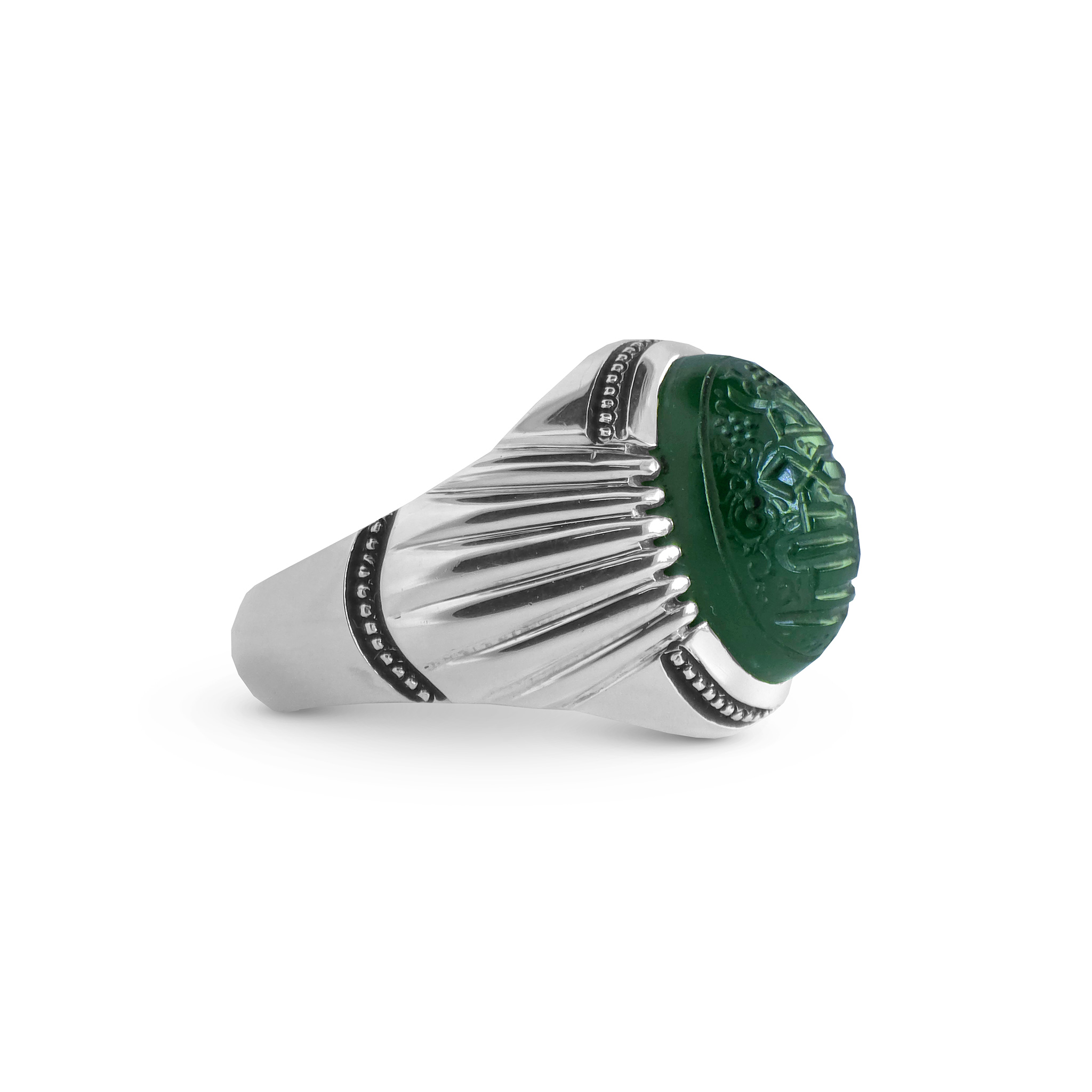 R0495-Shah-Maqsood-Ring-1 Handcrafted Silver Ring with Sacred Kufic Engraving on Authentic Shah Maqsoud Gemstone R0495