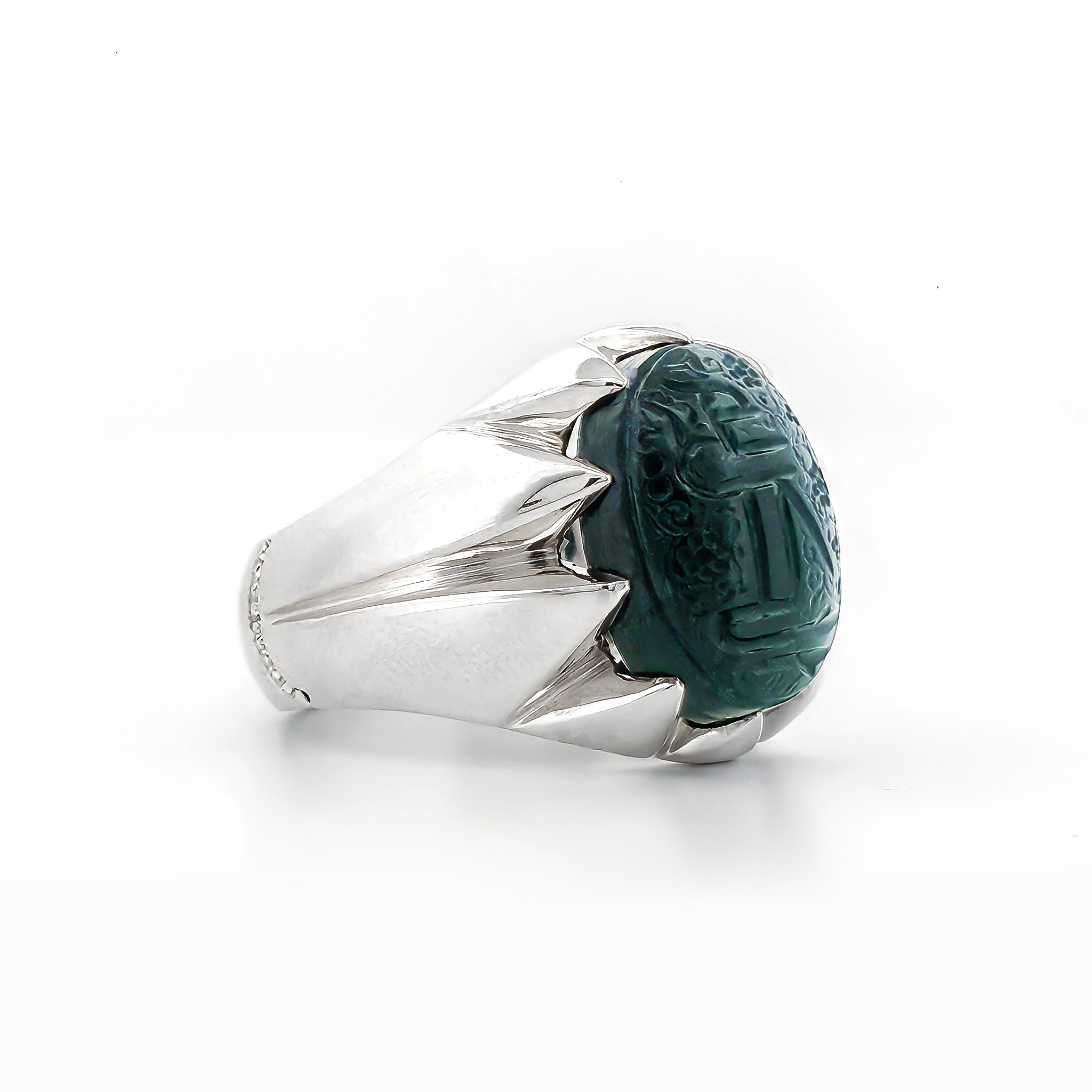 R0496-Shah-Maqsood-Ring-1 Handcrafted Silver Ring with Sacred Kufic Inscription on Authentic Shah Maqsoud Gemstone R0496