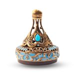 Bronze Signet Stamp with Engraved Agate and Turquoise Teardrop Accents R0501