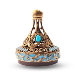 Bronze Signet Stamp with Engraved Agate and Turquoise Teardrop Accents R0501