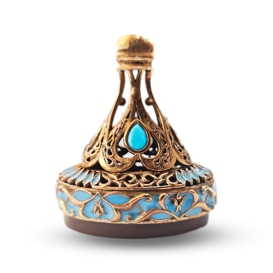 R0501-Signet-Seal-Stamp-1 Bronze Signet Stamp with Engraved Agate and Turquoise Teardrop Accents R0501