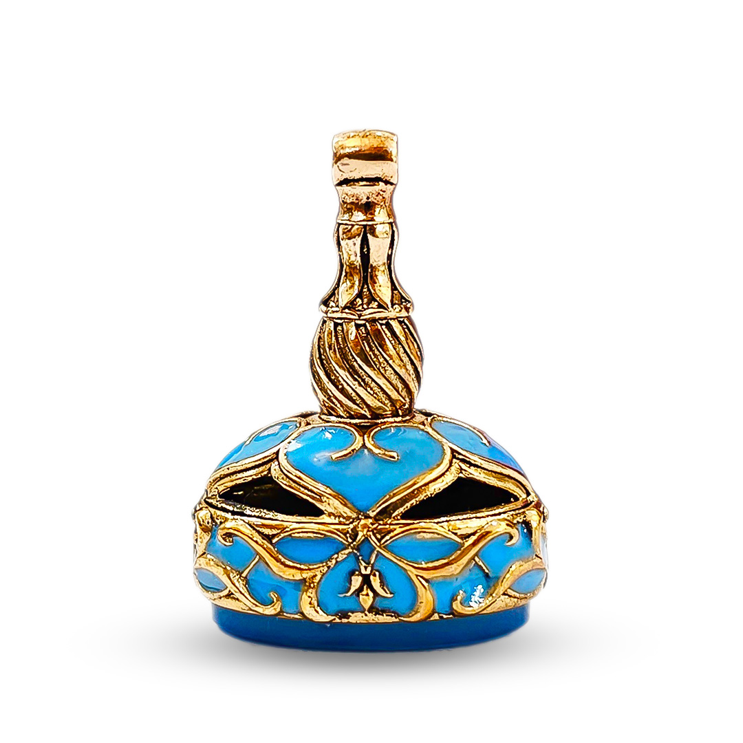 R0502-Signet-Seal-Stamp-1 خاتم الختم من البرونز مع عقيق منقوش وتفاصيل مينا فيروزية راقية R0502 - الصورة 1