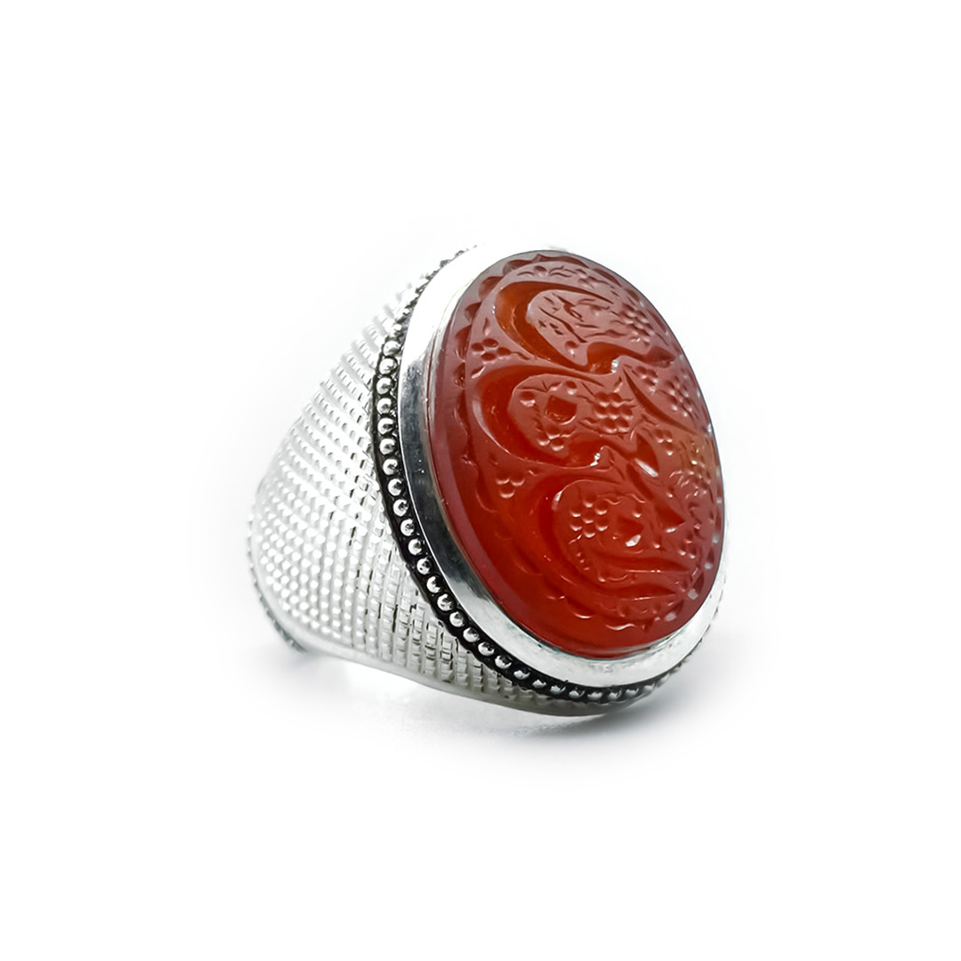 R0512-Super-Special-King-Ring-4 Ultra-Luxury Handcrafted Silver King Ring with Yemeni Red Agate and Special Engraving