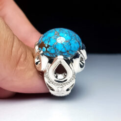 Luxury Handcrafted Silver Ring with Premium Nishapur Blue Turquoise