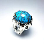 Luxury Handcrafted Silver Ring with Premium Nishapur Blue Turquoise