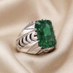Lab-created emerald in the emerald cut, set in a handmade 925 sterling silver ring